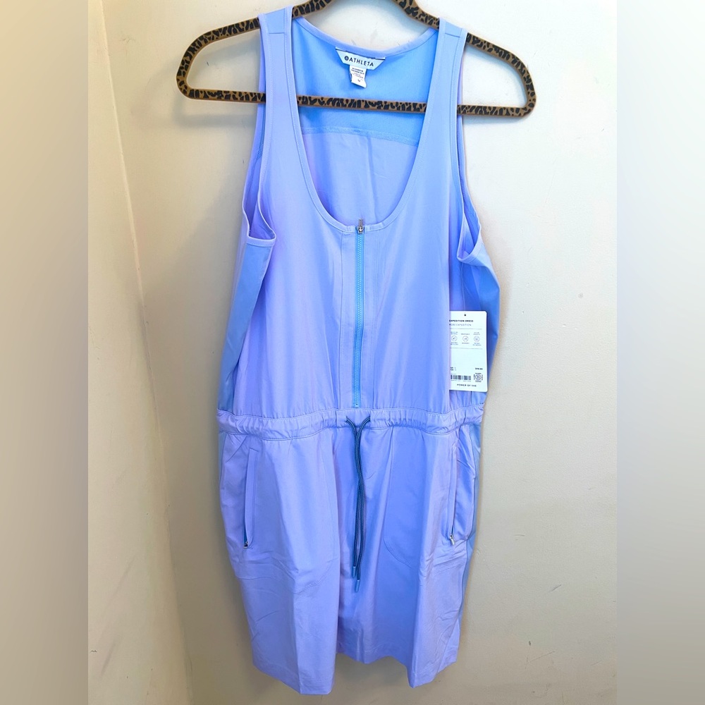 NWT Athleta Expedition Dress in periwinkle blue, size 12.